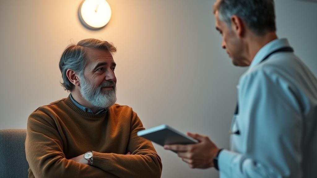 man talking to a doctor